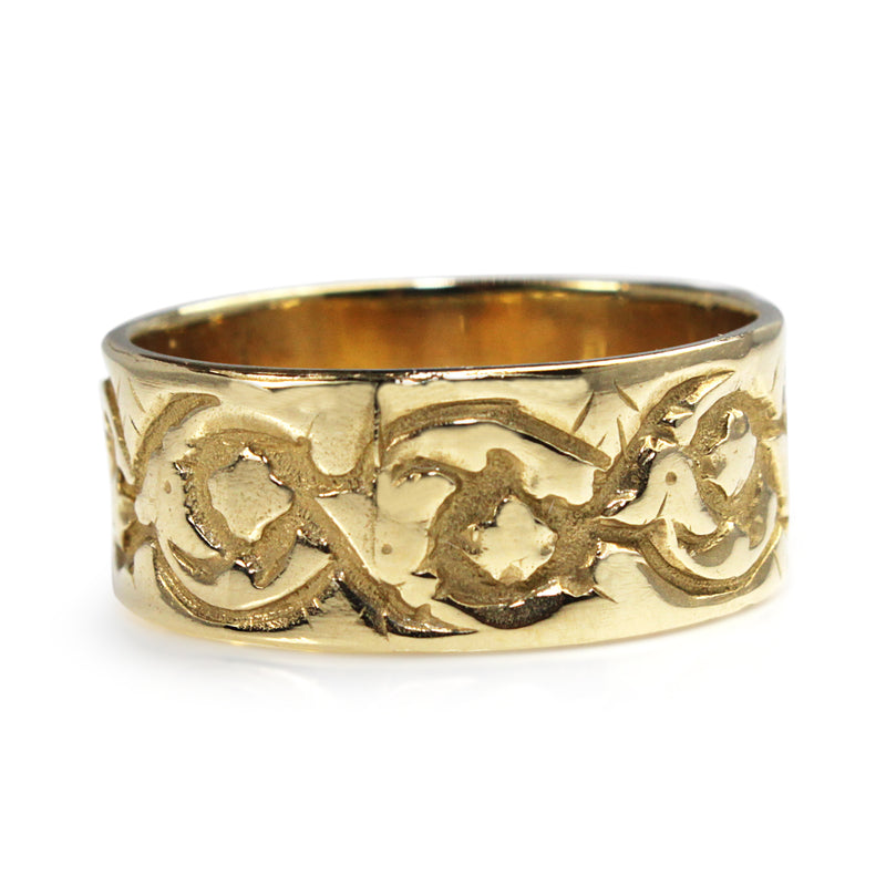 9ct Yellow Gold Engraved Double Heart Band