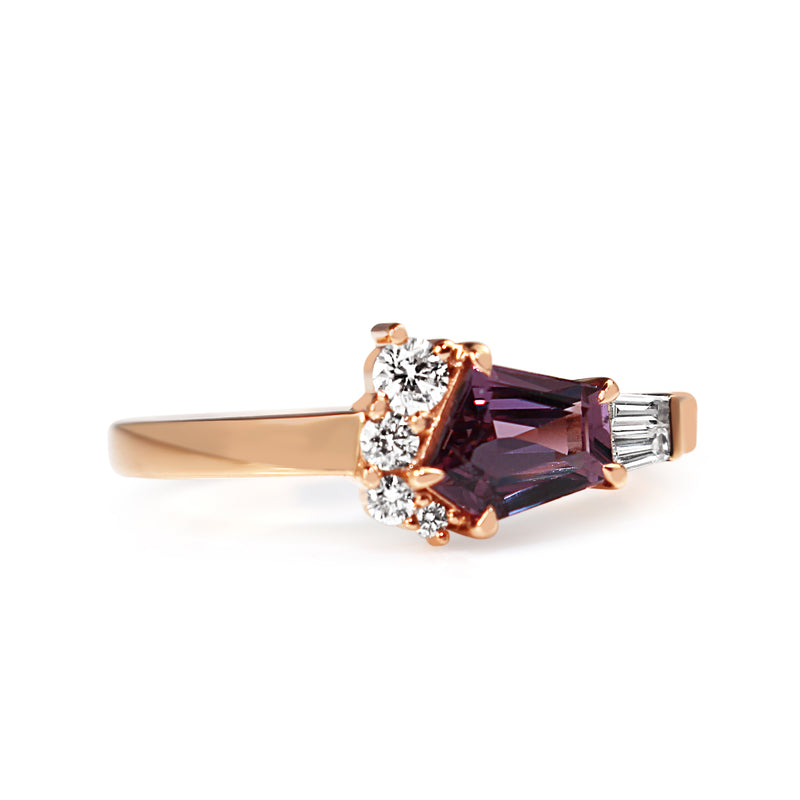 18ct Rose Gold Pink/Purple Sapphire and Diamond Ring
