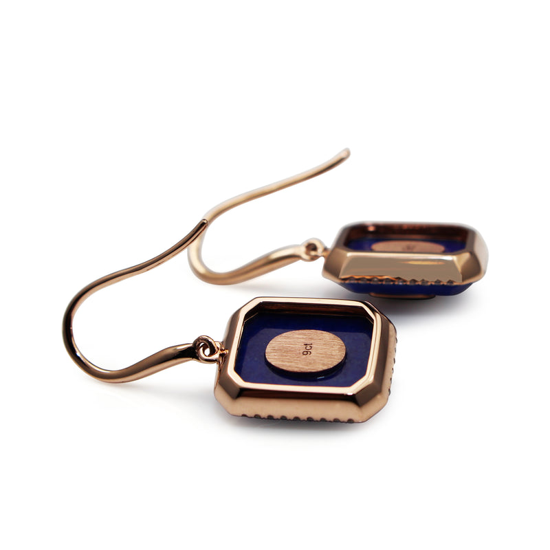 9ct Rose Gold Lapis, Tourmaline and Diamond Drop Earrings