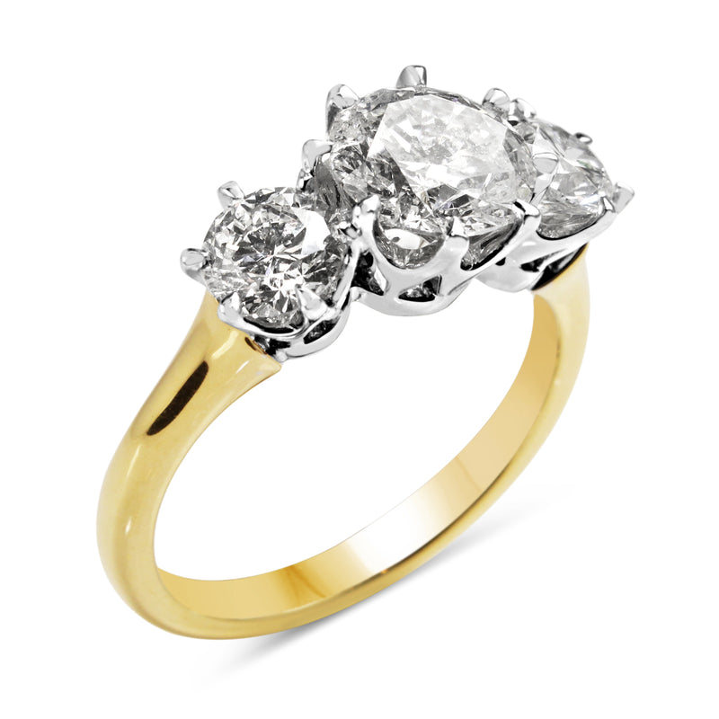 18ct Yellow and White Gold Victorian Style 3 Stone Diamond Ring