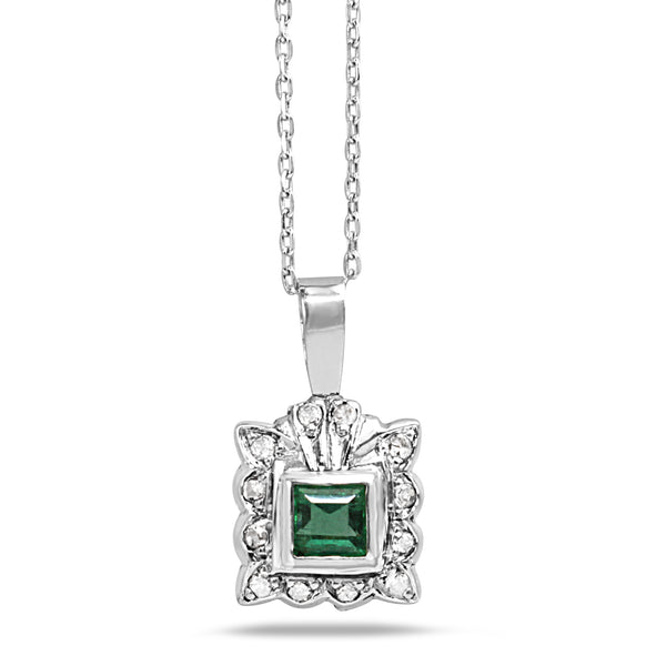 Palladium Art Deco Emerald and Diamond Necklace