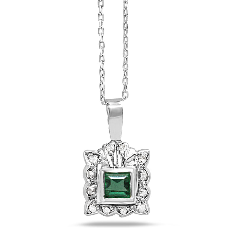 Palladium Art Deco Emerald and Diamond Necklace