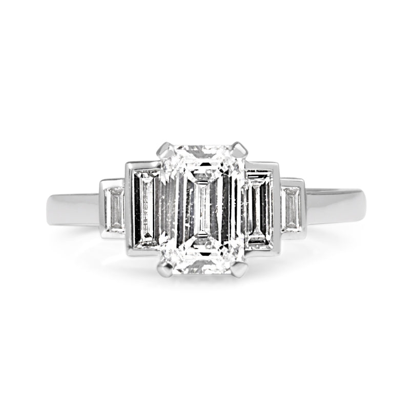 18ct White Gold Emerald and Baguette 5 Stone Diamond Ring