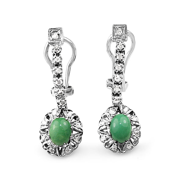 Palladium Art Deco Turquoise and Diamond Drop Earrings