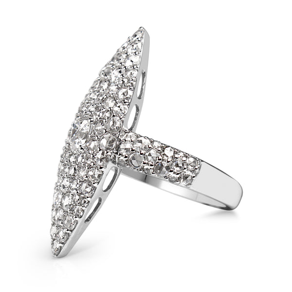 18ct White Gold Old and Rose Cut Marquise Shaped Diamond Ring