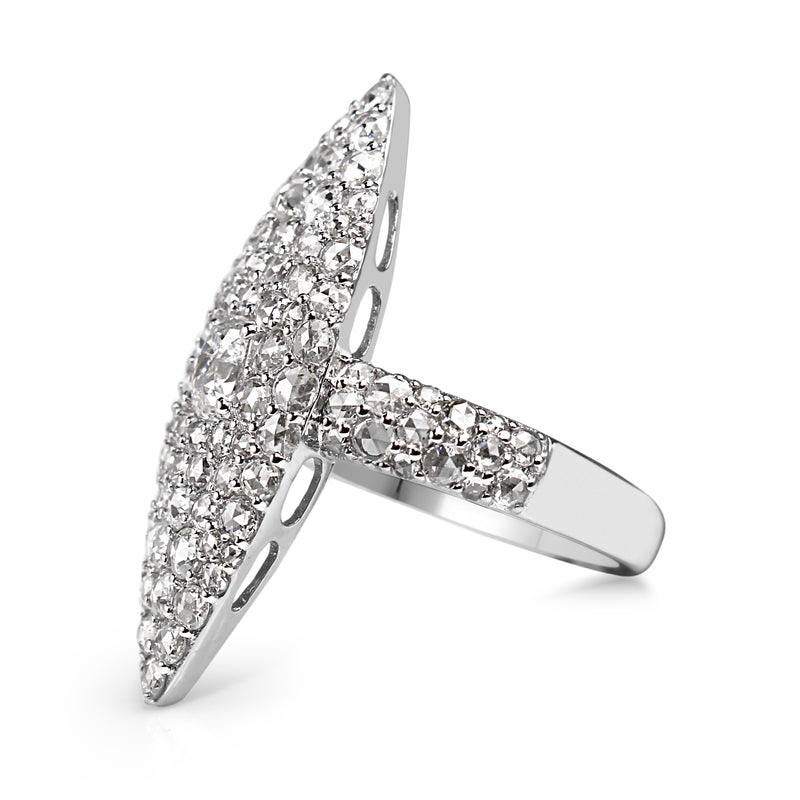 18ct White Gold Old and Rose Cut Marquise Shaped Diamond Ring