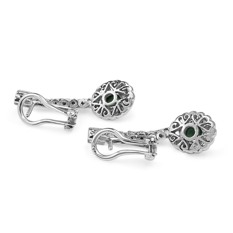 Palladium Art Deco Turquoise and Diamond Drop Earrings