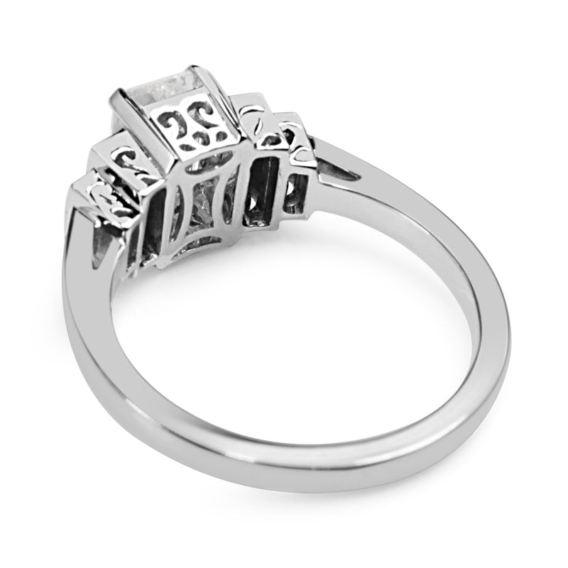 18ct White Gold Emerald and Baguette 5 Stone Diamond Ring