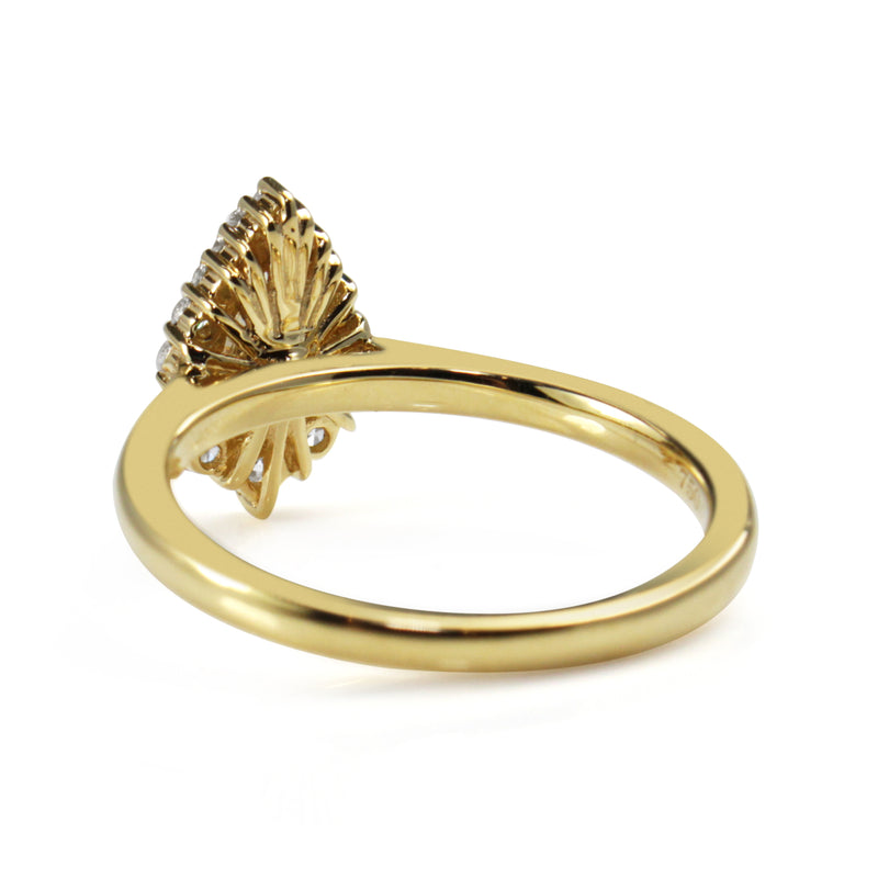 18ct Yellow Gold Graduated Pear Halo Diamond Ring