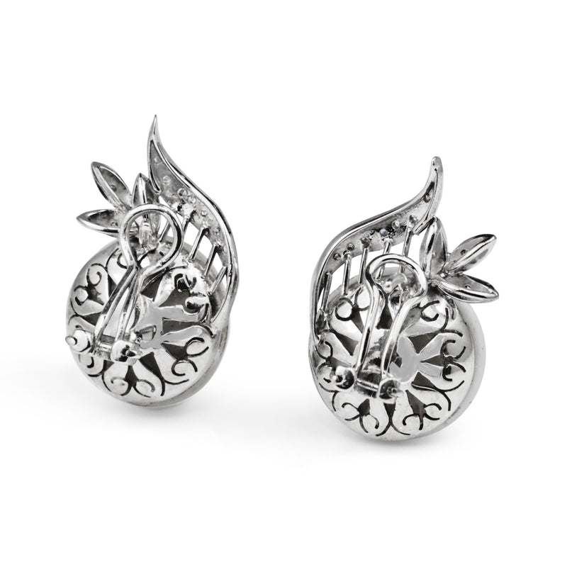 Palladium Art Deco Mabé Pearl and Diamond Stud Earrings