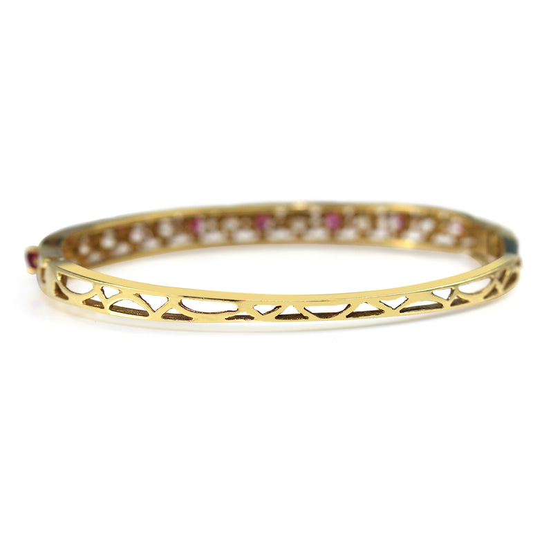 14ct Yellow Gold Ruby and Diamond Bangle