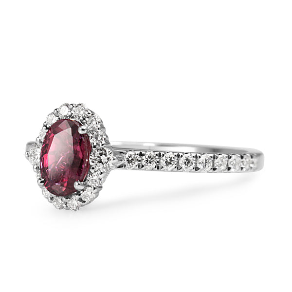 18ct White Gold Ruby and Diamond Halo Ring