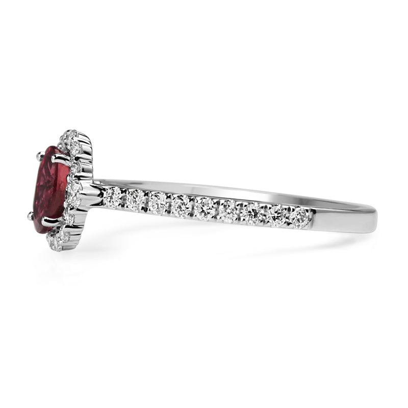 18ct White Gold Ruby and Diamond Halo Ring