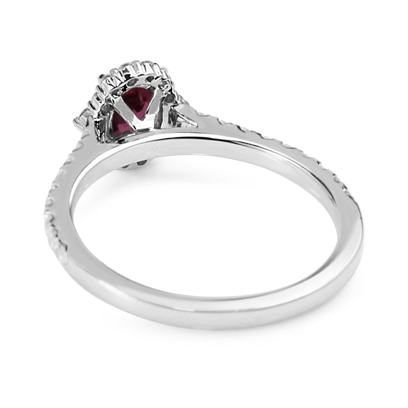 18ct White Gold Ruby and Diamond Halo Ring