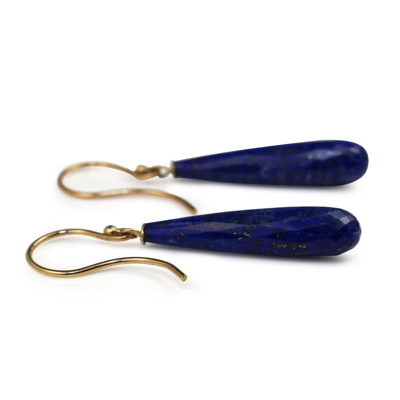 9ct Yellow Gold Lapis Drop Briolette Earrings
