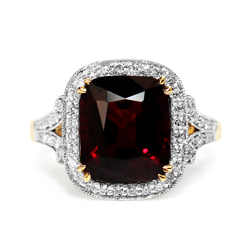 18ct Yellow and White Gold Antique Style Garnet and Diamond Ring