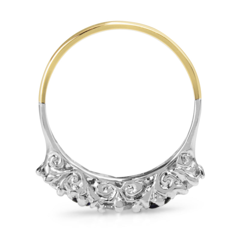 9ct Yellow Gold and Silver Top 5 Stone Sapphire and Diamond Ring