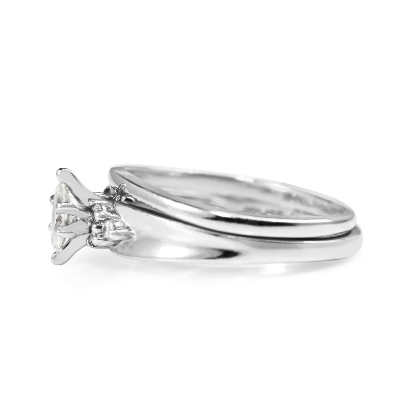 14ct White Gold Marquise Ring With Matching 10ct White Gold Band - Ring Set