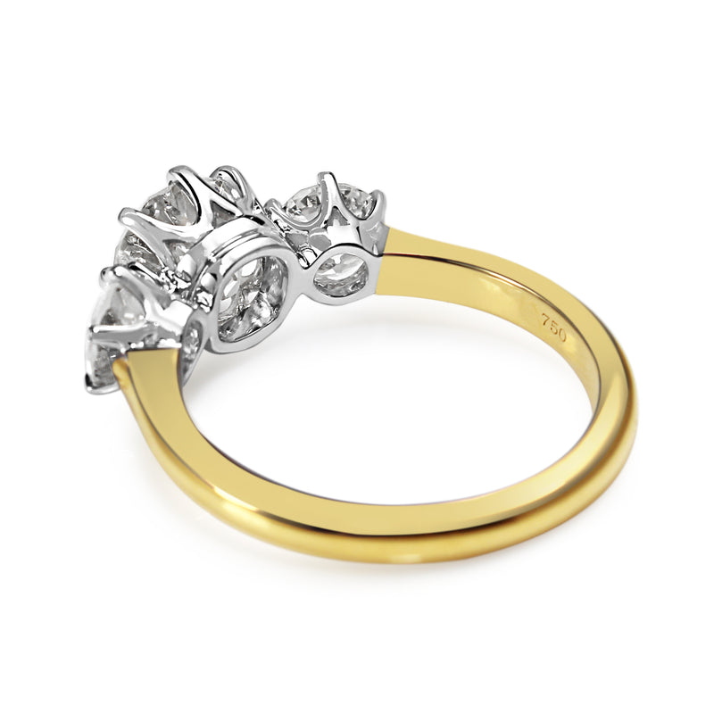 18ct Yellow and White Gold Victorian Style Old Cut Diamond 3 Stone Ring