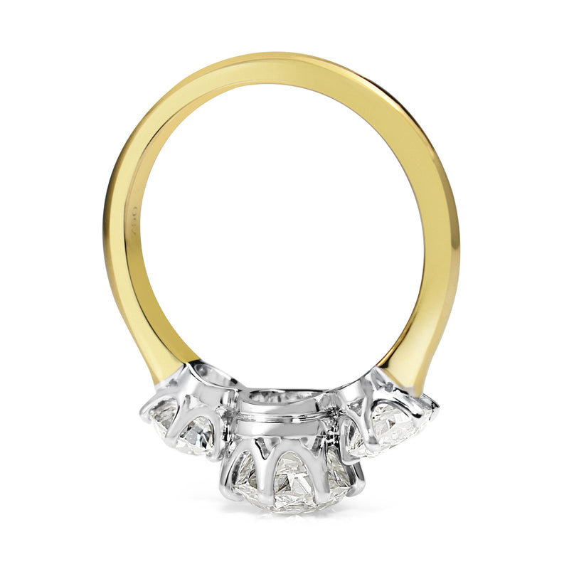 18ct Yellow and White Gold Victorian Style Old Cut Diamond 3 Stone Ring