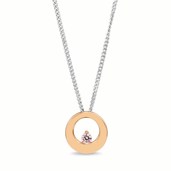 18ct Rose and White Gold Light Pink Diamond Necklace
