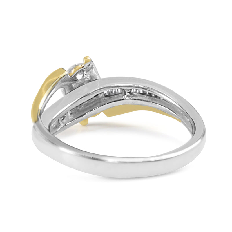 14ct Yellow and White Gold Cross Over Diamond Ring