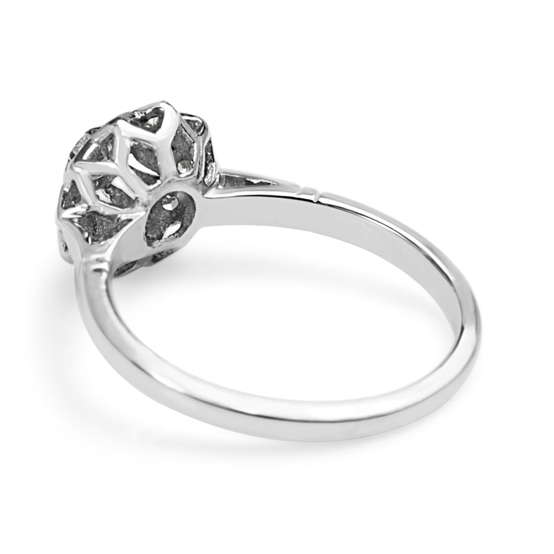 18ct White Gold and Platinum Deco Diamond Flower Ring