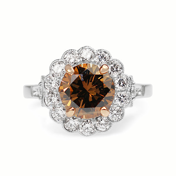 18ct White and Rose Gold Champagne Diamond Daisy Ring