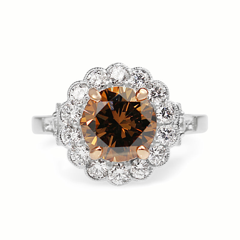 18ct White and Rose Gold Champagne Diamond Daisy Ring