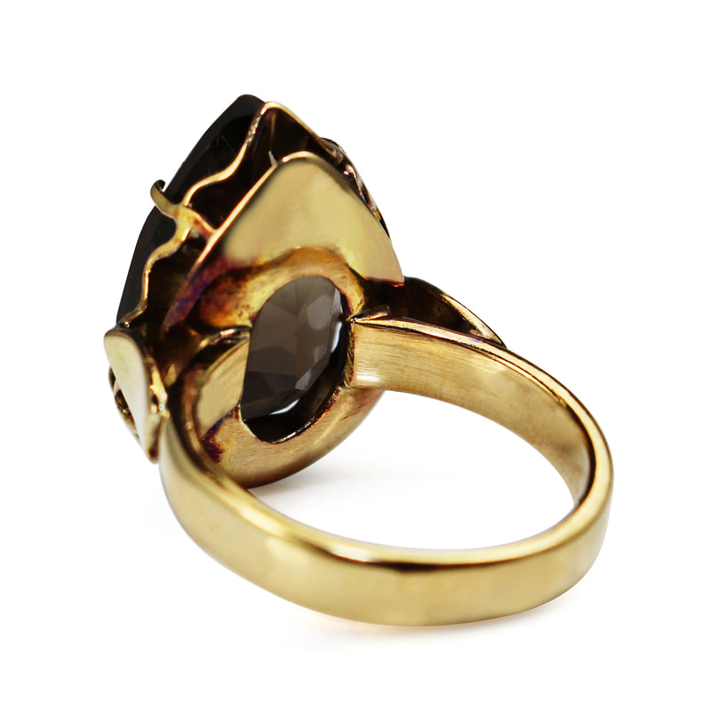 14ct Yellow Gold Smokey Quartz Pear Solitaire Ring