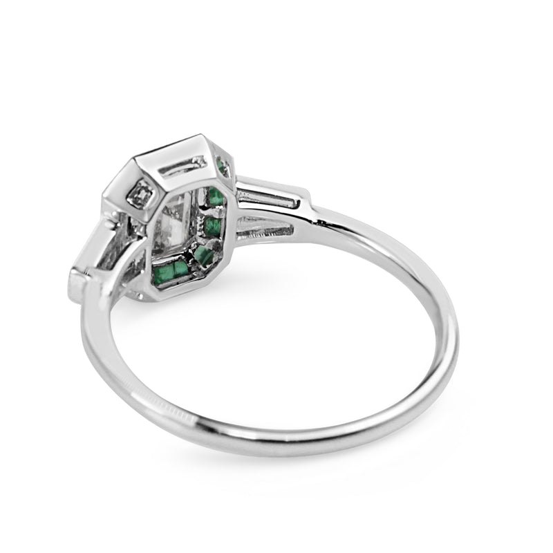 Platinum Deco Style Emerald and Diamond Ring