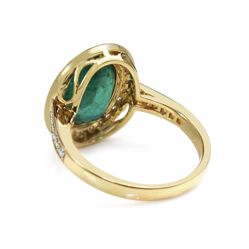 18ct Yellow Gold Emerald and Diamond Halo Ring
