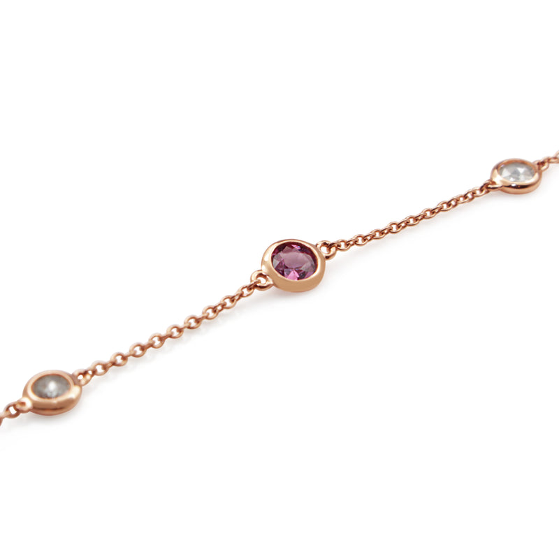 18ct Rose Gold Pink Sapphire and Rose Cut Diamond Chain / Necklace