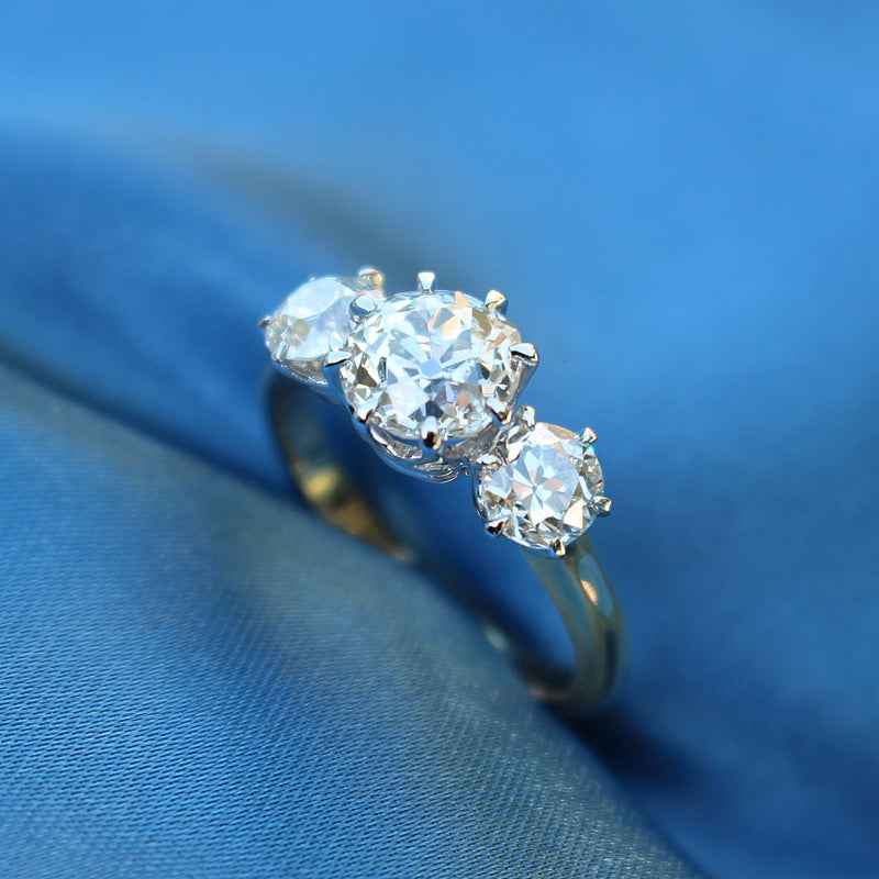 18ct Yellow and White Gold Victorian Style Old Cut Diamond 3 Stone Ring