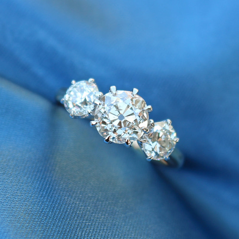 18ct Yellow and White Gold Victorian Style Old Cut Diamond 3 Stone Ring