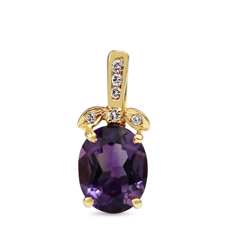 14ct Yellow Gold Amethyst and Diamond Pendant / Enhancer