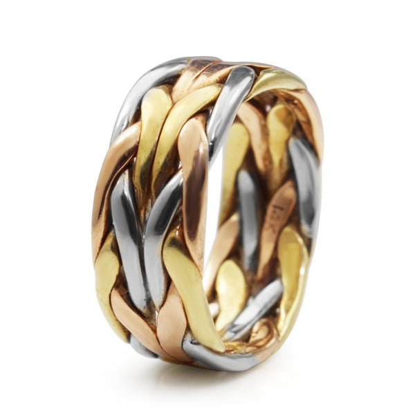14ct 3 Tone Plaited Cigar Band Ring