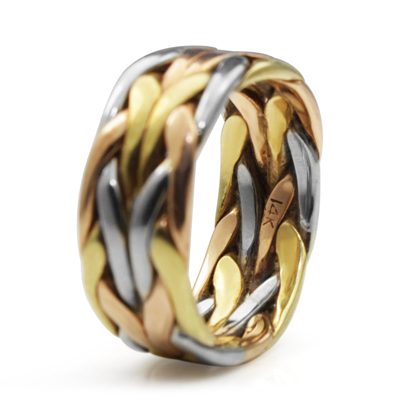 14ct 3 Tone Plaited Cigar Band Ring