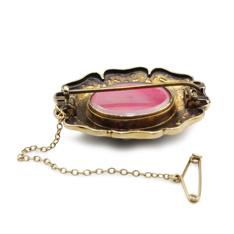 9ct Antique Agate Cameo and Pearl Mourning Brooch