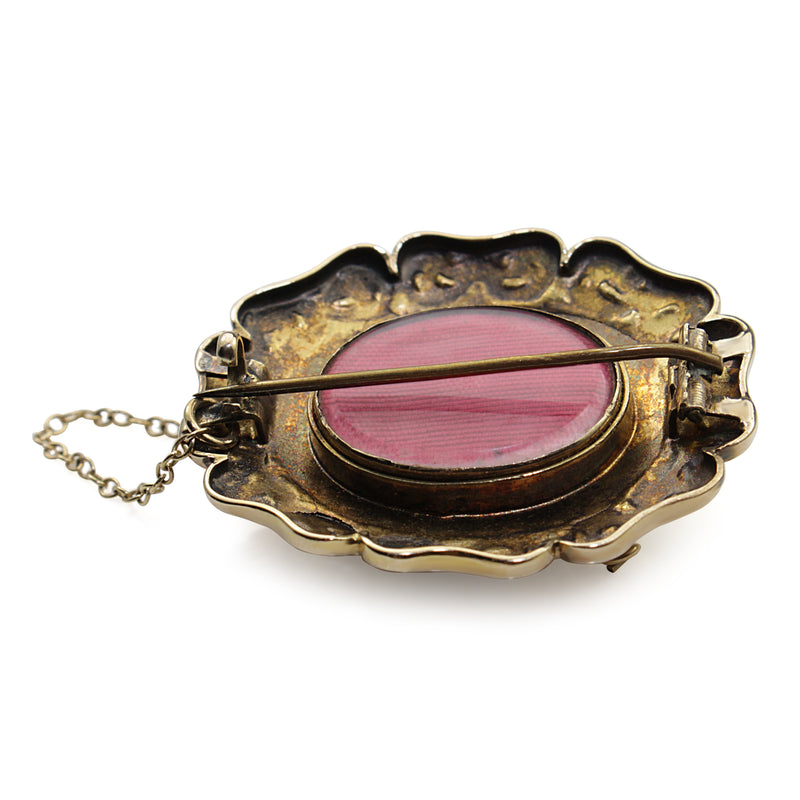 9ct Antique Agate Cameo and Pearl Mourning Brooch