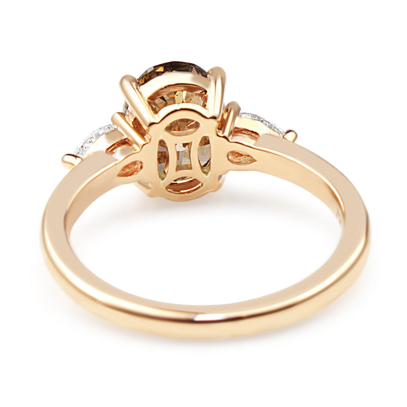 18ct Rose Gold Oval Champagne and Pear Diamond 3 Stone Ring