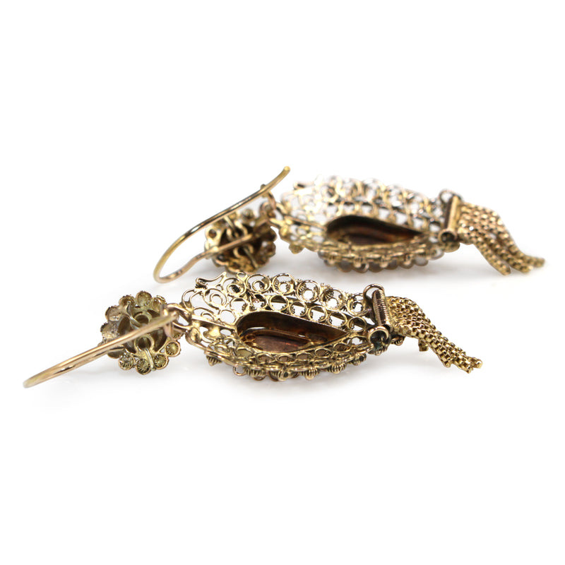 9ct Yellow Gold Antique Filigree Drop Earrings