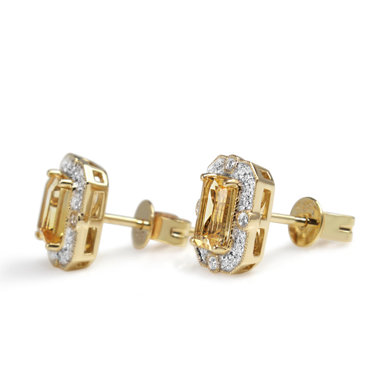 9ct Yellow and White Gold Citrine and Diamond Deco Style Earrings