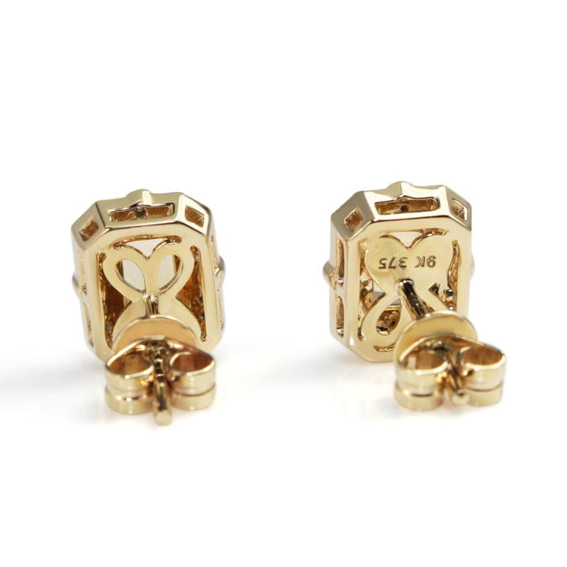 9ct Yellow and White Gold Citrine and Diamond Deco Style Earrings
