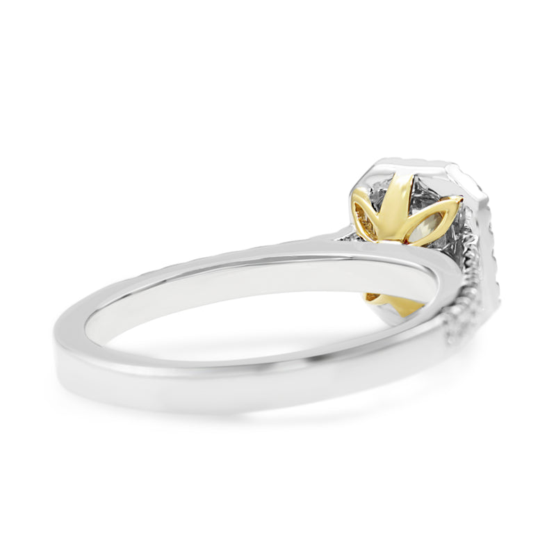 18ct Yellow and White Gold Yellow Radiant Diamond Halo Ring
