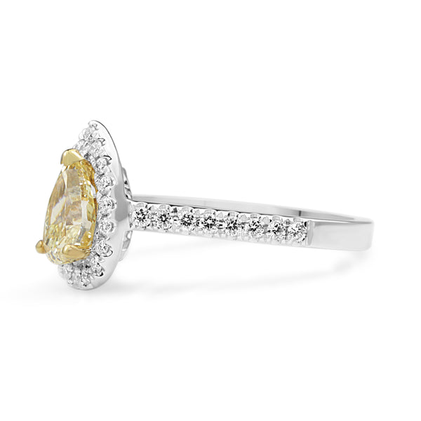 18ct Yellow and White Gold Yellow Pear Halo Ring
