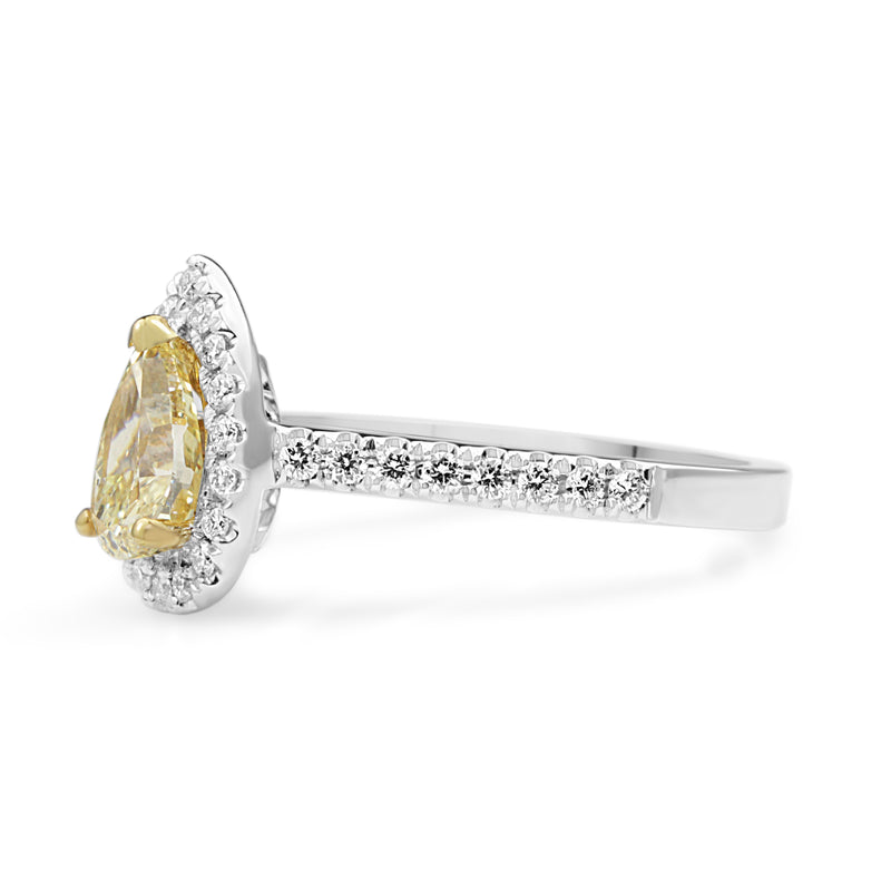 18ct Yellow and White Gold Yellow Pear Halo Ring