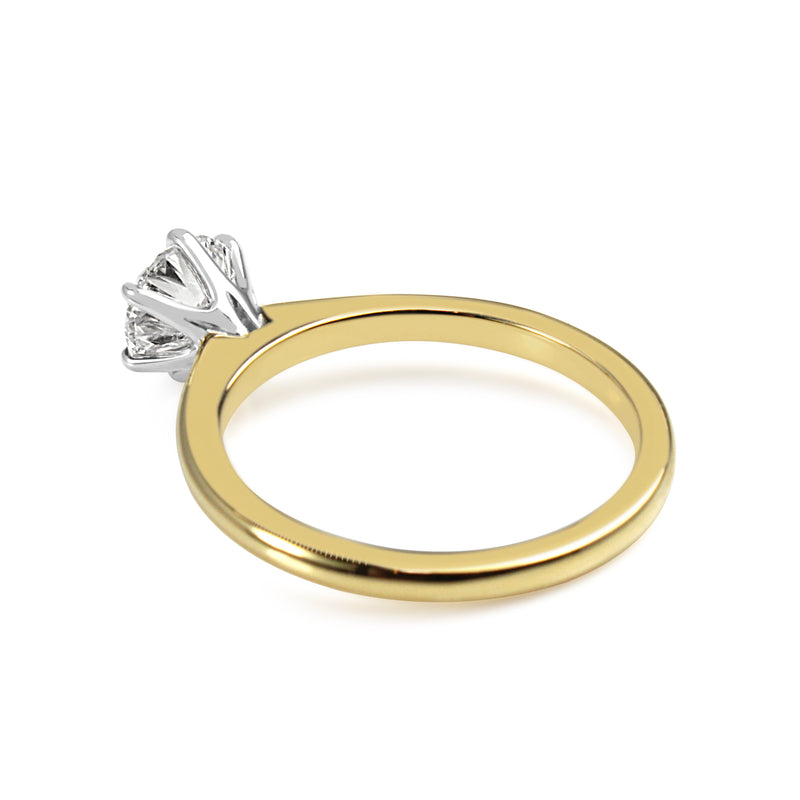 18ct Yellow and White Gold 6 Claw 1.01ct Diamond Solitaire Ring