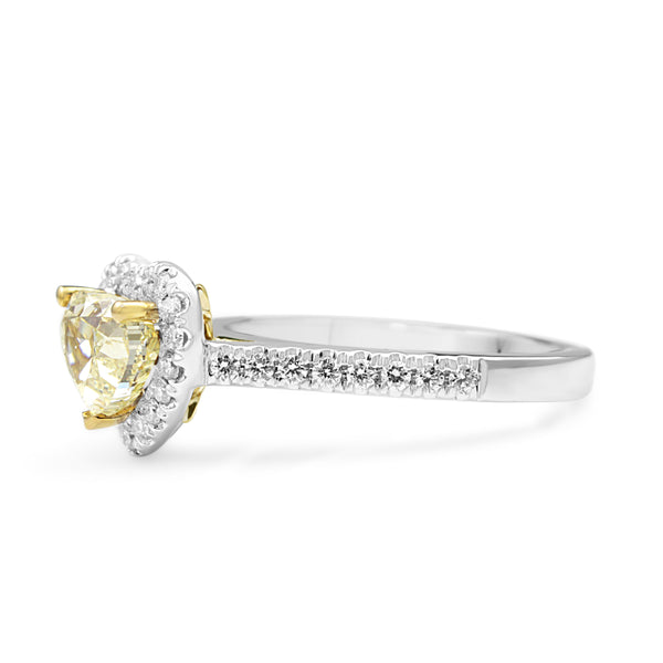 18ct Yellow and White Gold Yellow Heart Diamond Halo Ring