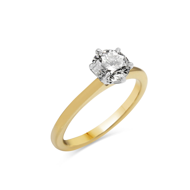 18ct Yellow and White Gold 6 Claw 1.01ct Diamond Solitaire Ring